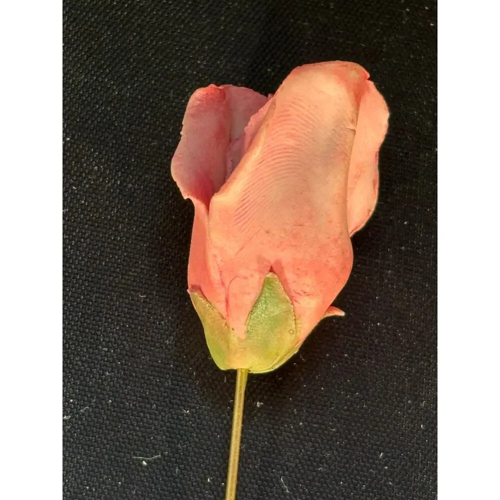 Artist Made Ceramic Pink Rose Stick Pin Lapel Hat Pin Vintage